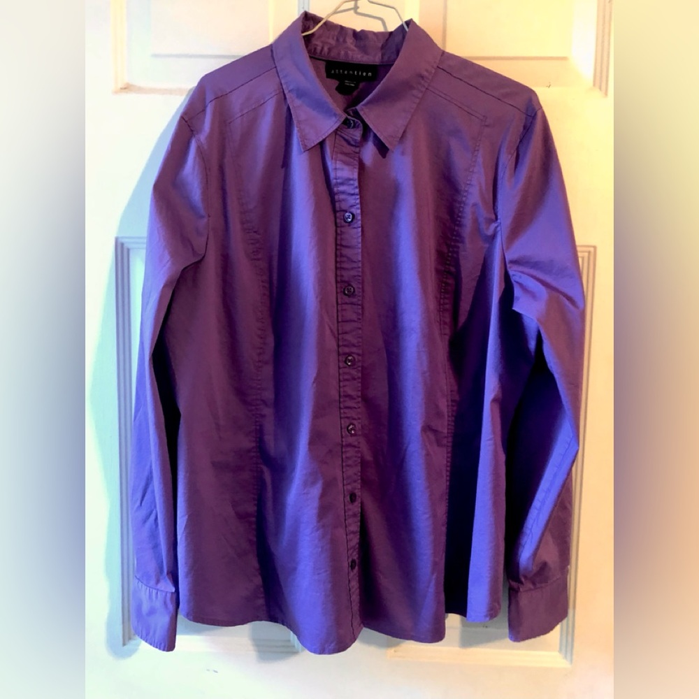Vintage Attention Purple Cotton Blend Stretch Long Sleeve Button Down Blouse XXL